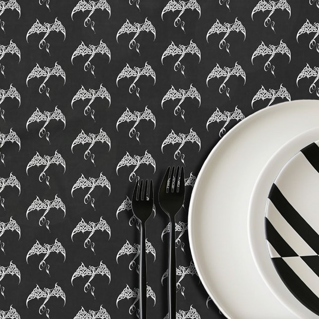 Celtic Tribal Dragon Knotwork Black White Fantasy Tablecloth (Creator Uploaded)