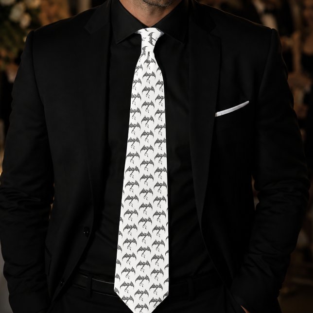 Celtic Tribal Dragon Knotwork Black White Fantasy Tie (Creator Uploaded)