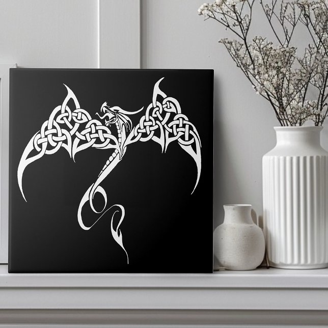 Celtic Tribal Dragon Knotwork Black White Fantasy Tile (Creator Uploaded)