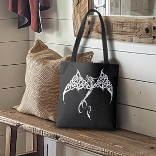 Celtic Tribal Dragon Knotwork Black White Fantasy Tote Bag