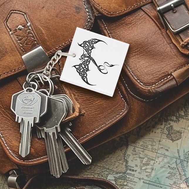 Celtic Tribal Dragon Knotwork Black White Logo Key Ring (Creator Uploaded)