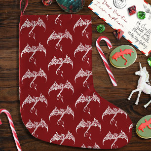 Celtic Tribal Dragon Red White Small Christmas Stocking