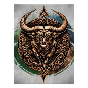 Celtic Tribal Taurus Zodiac Art Poster
