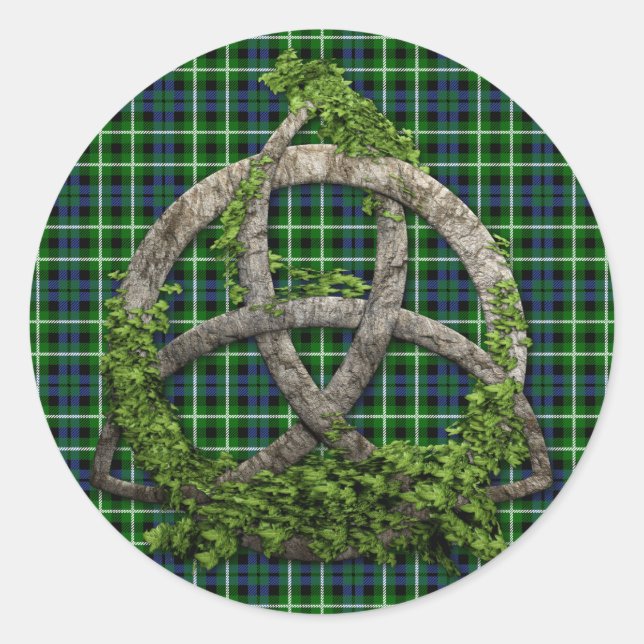Celtic Trinity Knot And Clan Graham Tartan Classic Round Sticker (Front)