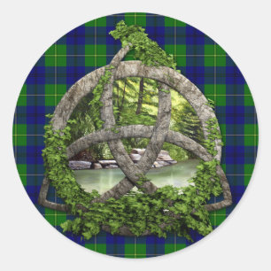 Celtic Trinity Knot And Clan Johnston Tartan Classic Round Sticker