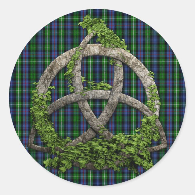 Celtic Trinity Knot And Clan MacKenzie Tartan Classic Round Sticker (Front)