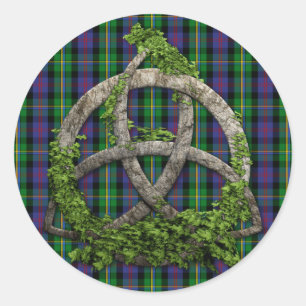 Celtic Trinity Knot And Clan Malcolm Tartan Classic Round Sticker