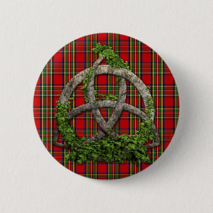 Celtic Trinity Knot And Clan Stewart Tartan 6 Cm Round Badge