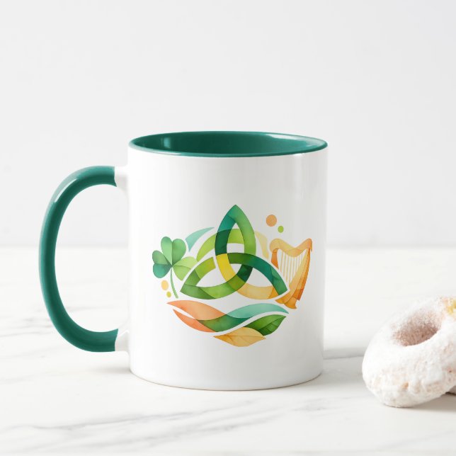 Celtic Trinity Knot Harp Shamrock St. Patrick's Da Mug (With Donut)