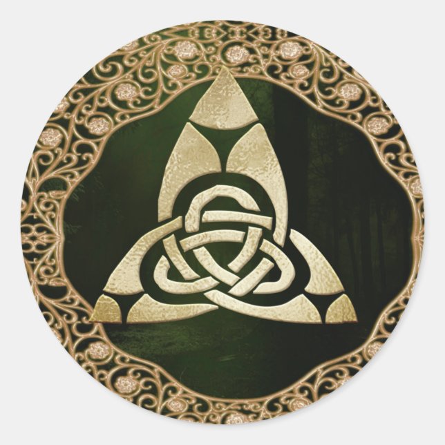 Celtic Trinity Knot on Forest Shadows  Classic Round Sticker (Front)