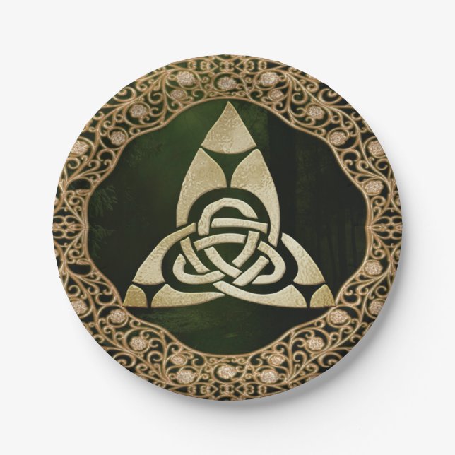 Celtic Trinity Knot on Forest Shadows  Paper Plate (Front)
