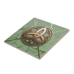 Celtic Trinity Knot on Sage Marble Gold Veins Tile