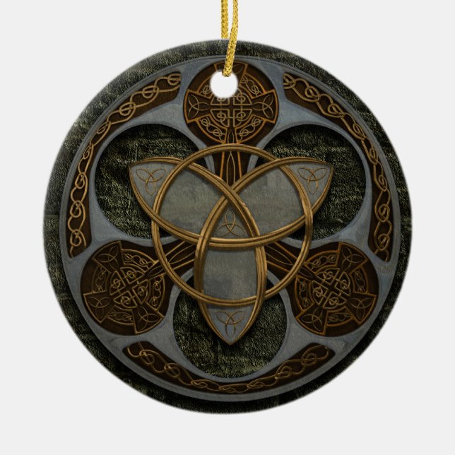 Celtic Trinity Shield Ceramic Tree Decoration (Front)