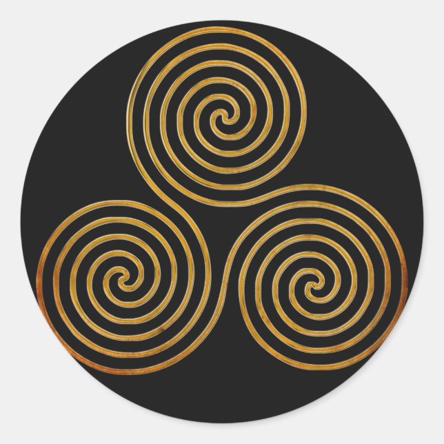 celtic triple spiral - OneLine antique gold, black Classic Round Sticker (Front)