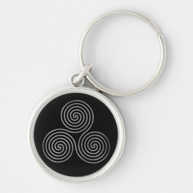 celtic triple spiral - OneLine antiqueSilverBlack Key Ring (Front)