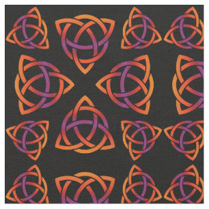 Celtic Triquetra Pattern Oranges and Purple on Bla Fabric
