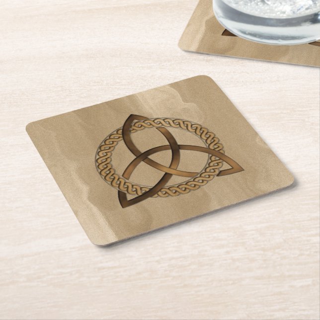 Celtic Triquetra Trinity Knot Square Paper Coaster (Angled)