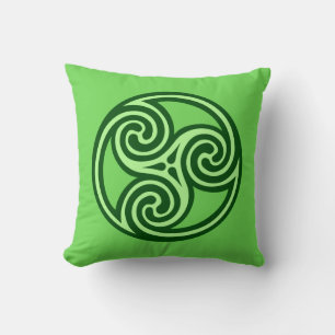 Celtic Triskele Ornament, Lime and Dark Green Cushion