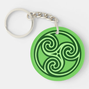 Celtic Triskele Ornament, Lime and Dark Green Key Ring