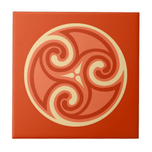 Celtic Triskele Ornament, Mandarin Orange Tile