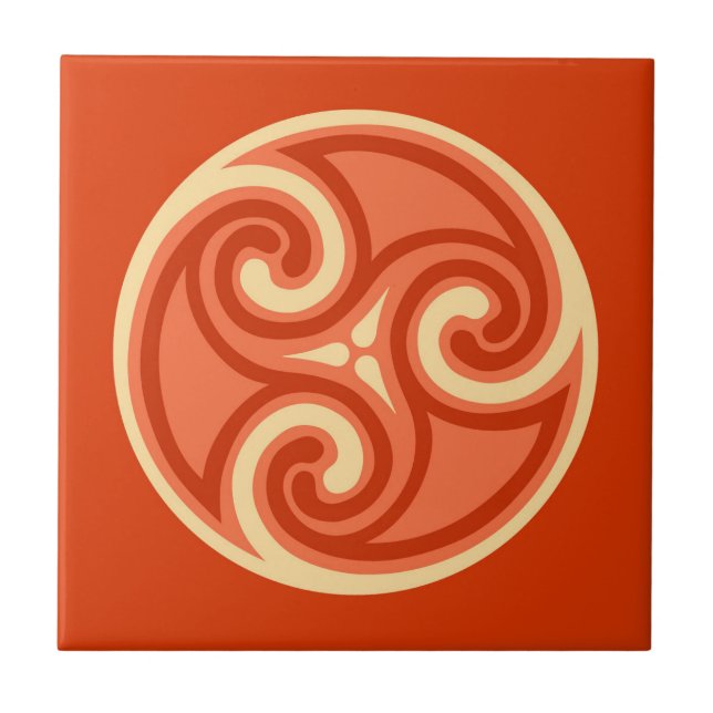Celtic Triskele Ornament, Mandarin Orange  Tile (Front)