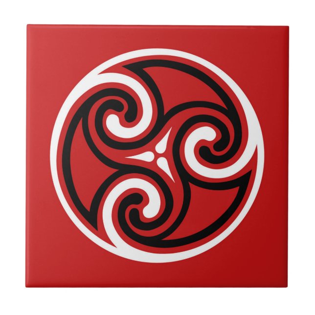 Celtic Triskele Ornament, Red, Black and White  Tile (Front)