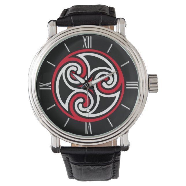 Celtic Triskele Ornament, Red, Black and White Watch (Front)