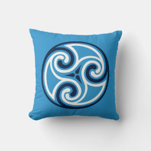 Celtic Triskele Ornament, Sky Blue and White Cushion