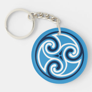 Celtic Triskele Ornament, Sky Blue and White Key Ring