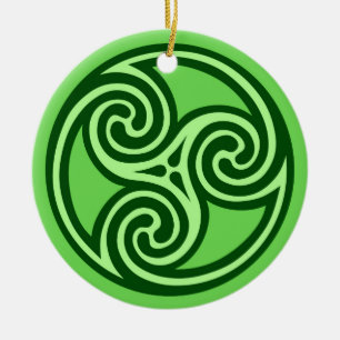 Celtic Triskele Pattern, Lime and Dark Green Ceramic Tree Decoration