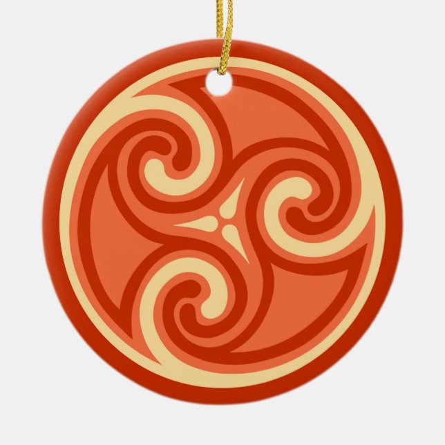 Celtic Triskele Pattern, Mandarin Orange Ceramic Tree Decoration (Front)