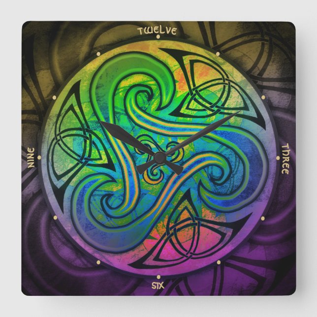 Celtic Triskele Square Wall Clock (Front)