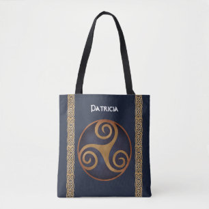 Celtic Triskelion (Blue) Custom Tote Bag