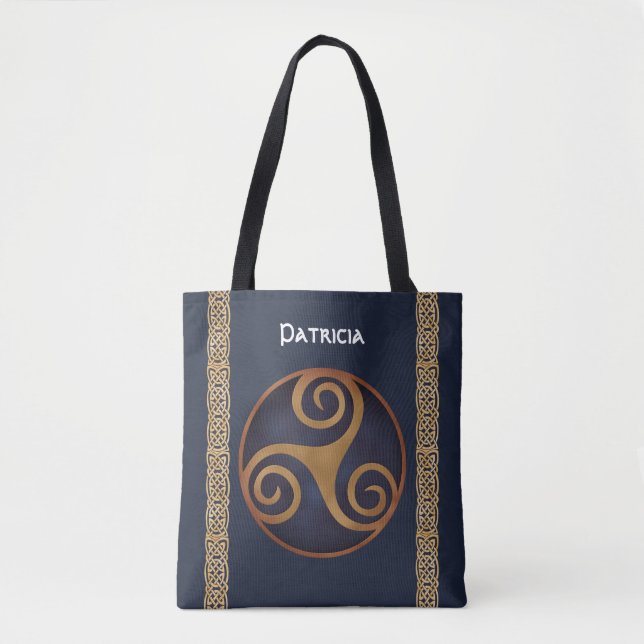 Celtic Triskelion (Blue) Custom Tote Bag (Front)