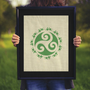 Celtic Triskelion & Shamrocks   Poster