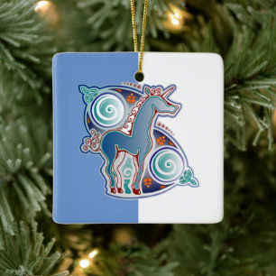 Celtic unicorn ceramic ornament