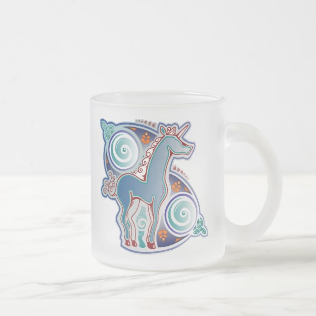 Celtic unicorn frosted glass coffee mug (Right)