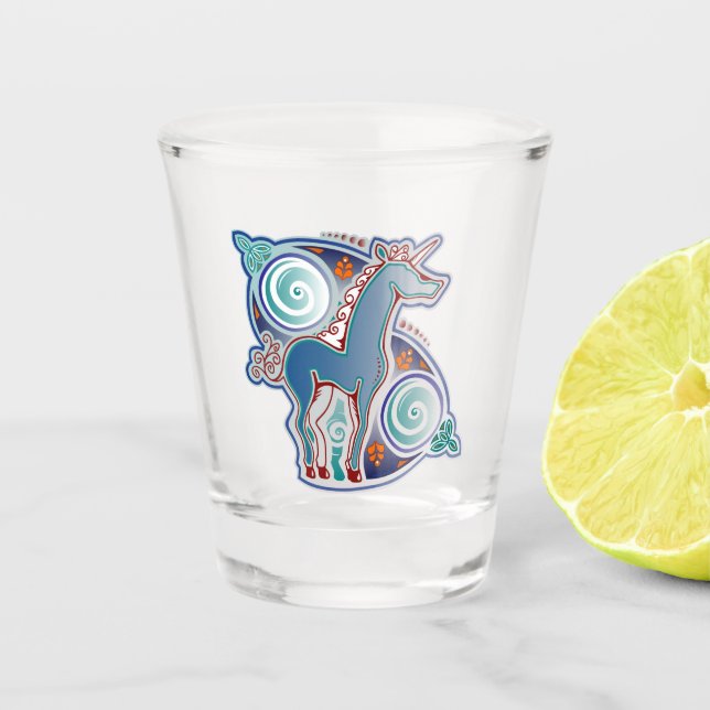 Celtic unicorn shot glass (Front)