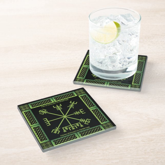Celtic Vegvisir Glass Coaster (Angled)
