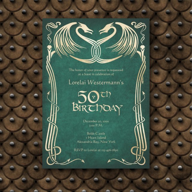 Celtic Viking Dragon 50th Birthday Invitation (Creator Uploaded)