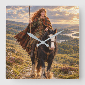 Celtic Warrior on Horseback Square Wall Clock