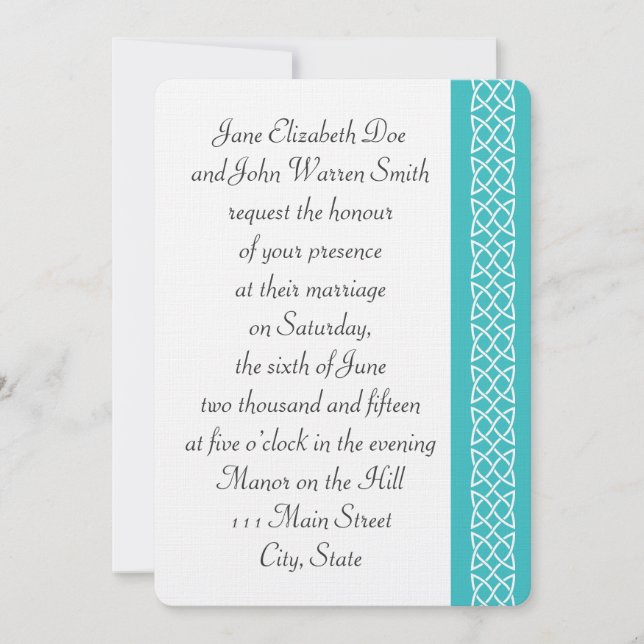 Celtic Weave Heart in Turquoise Wedding Invitation (Front)