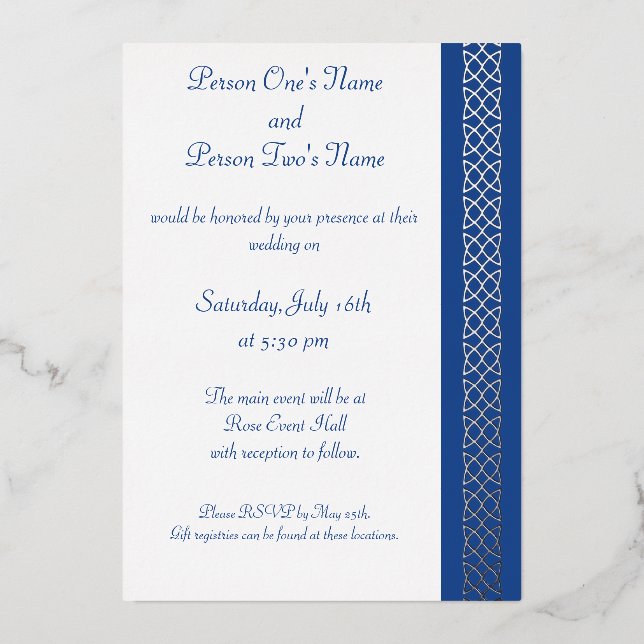 Celtic Weave Hearts in Blue Foil Invitation (Front)
