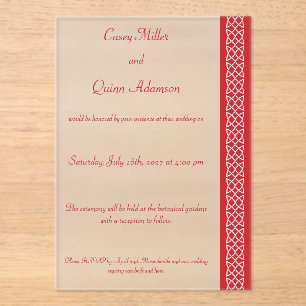 Celtic Weave Hearts in Cherry Acrylic Wedding  Invitations