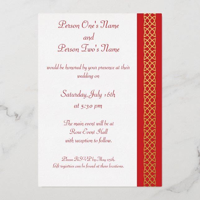 Celtic Weave Hearts in Cherry Foil Invitation (Front)
