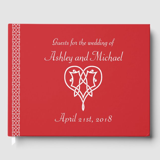 Celtic Weave Hearts in Cherry Guest Book (Front)