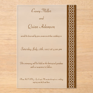 Celtic Weave Hearts in Chocolate Acrylic Wedding  Invitations