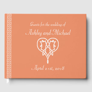 Celtic Weave Hearts in Coral Guest Book
