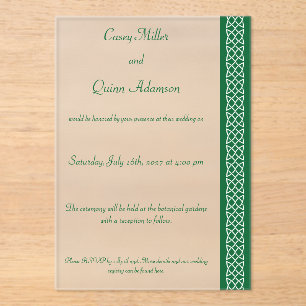 Celtic Weave Hearts in Green Acrylic Wedding Invitations