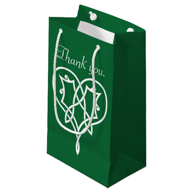 Celtic Weave Hearts in Green Gift Bag (Front Angled)